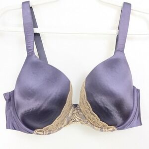 Soma Enhancing Shape Full Coverage Bra Size 36D Purple Lace Trim Satin Smoothing